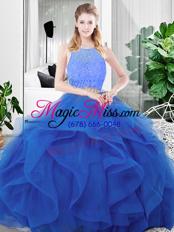 wholesale ideal blue scoop zipper lace and ruffles quinceanera gowns sleeveless