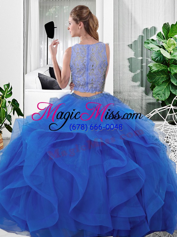 wholesale ideal blue scoop zipper lace and ruffles quinceanera gowns sleeveless