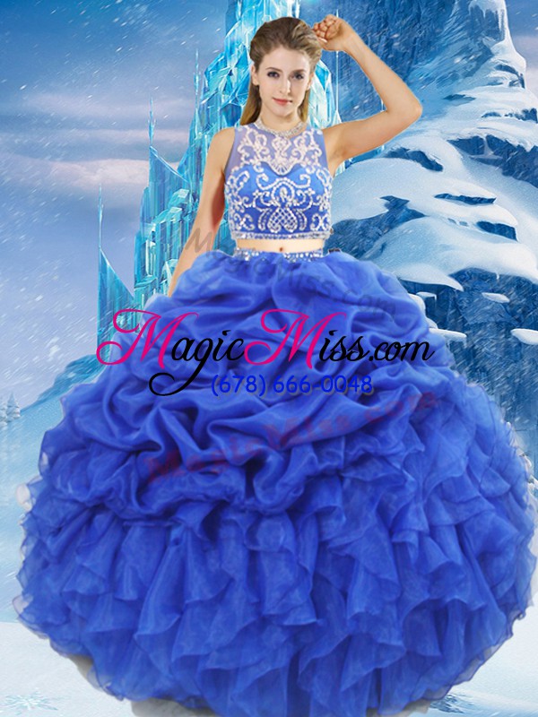 wholesale royal blue zipper sweet 16 dresses beading and ruffles and pick ups sleeveless floor length
