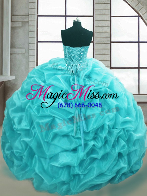 wholesale enchanting aqua blue sweet 16 dresses military ball and sweet 16 and quinceanera with beading and appliques and pick ups sweetheart sleeveless lace up
