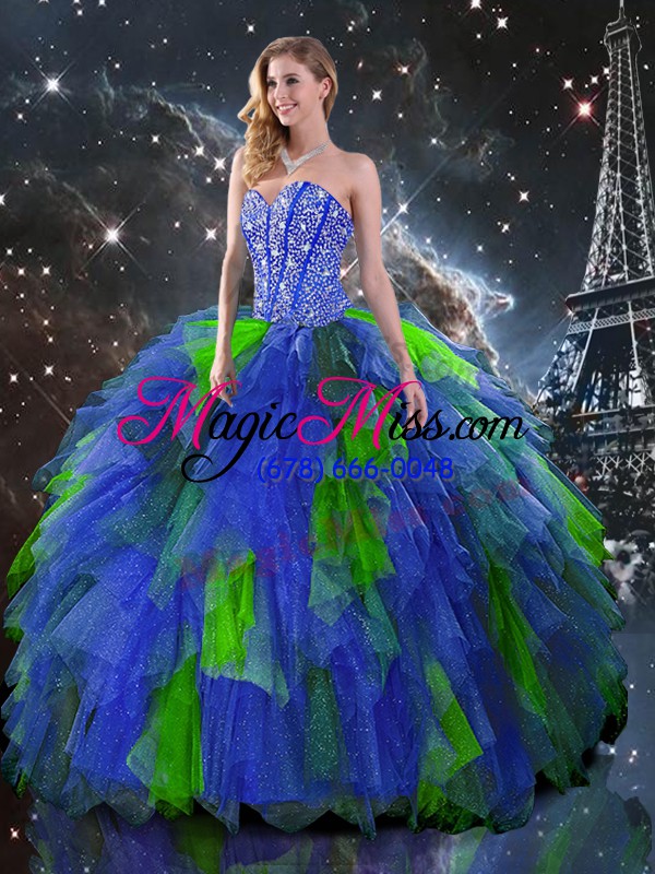 wholesale ideal multi-color vestidos de quinceanera military ball and sweet 16 and quinceanera with beading and ruffles sweetheart sleeveless lace up