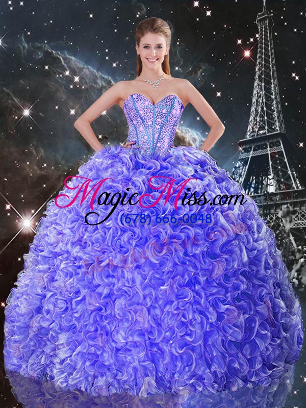 wholesale purple sleeveless floor length beading and ruffles lace up quinceanera gowns