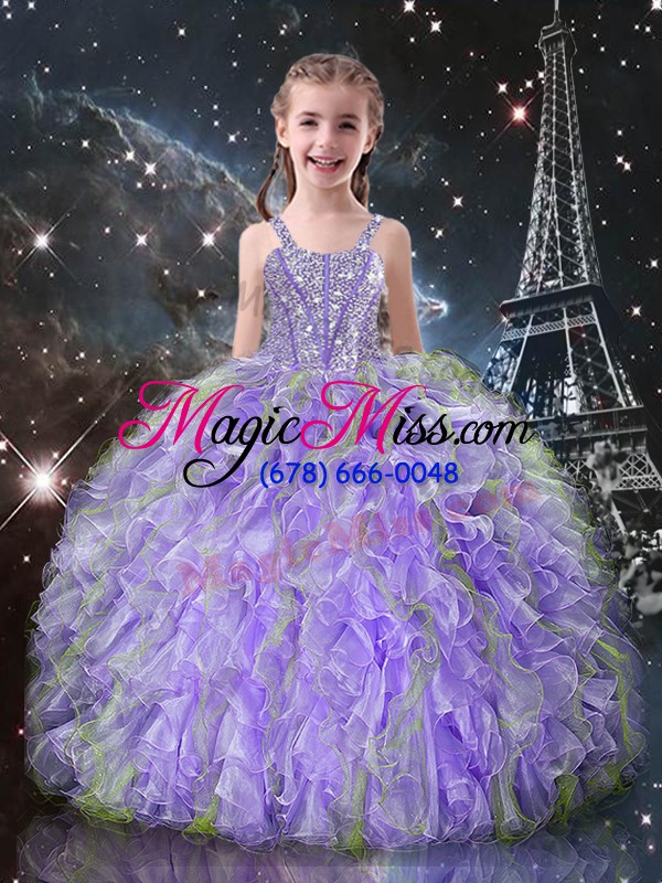 wholesale lavender organza lace up sweet 16 dresses sleeveless floor length beading and ruffles