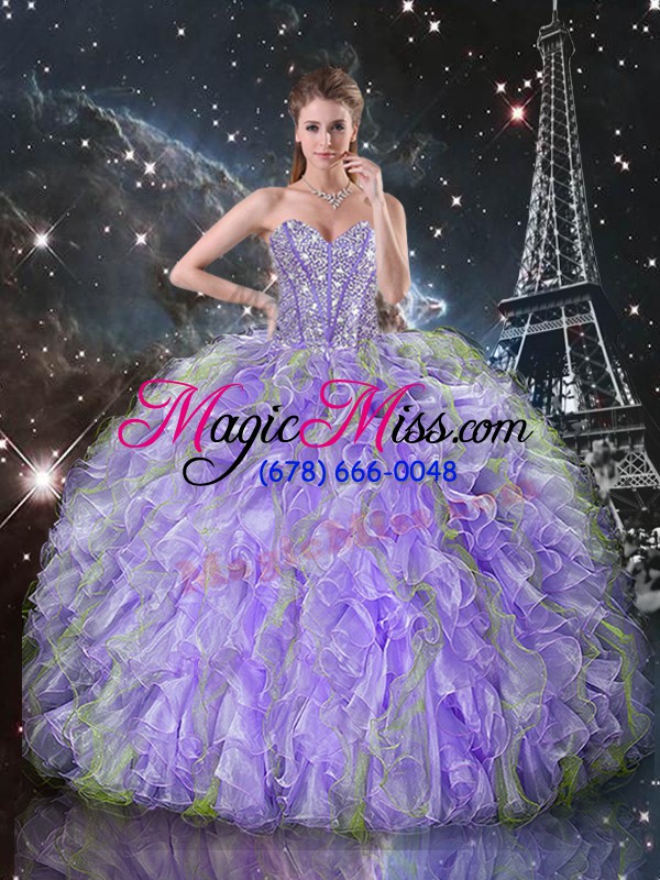 wholesale lavender organza lace up sweet 16 dresses sleeveless floor length beading and ruffles