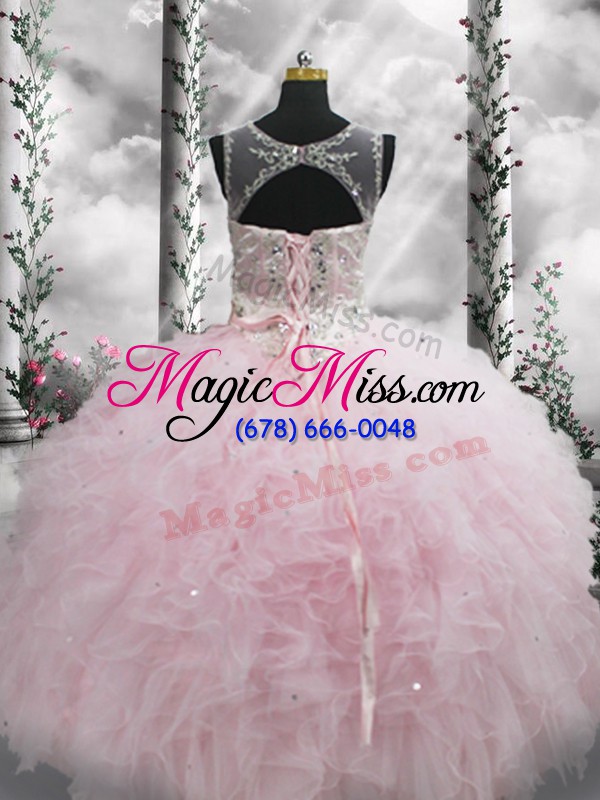 wholesale beading and ruffles ball gown prom dress baby pink lace up sleeveless floor length