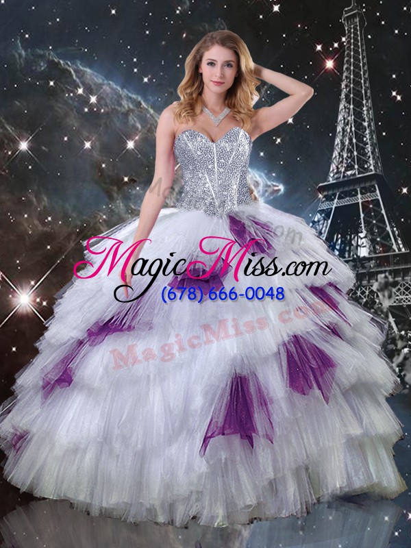 wholesale custom design multi-color lace up vestidos de quinceanera beading and ruffled layers sleeveless floor length