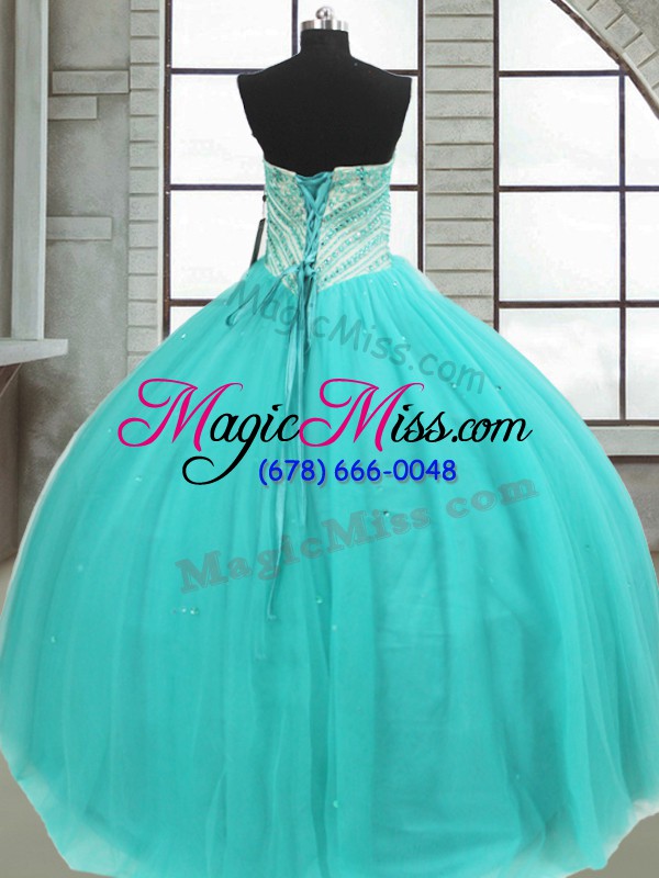 wholesale turquoise lace up sweetheart beading vestidos de quinceanera tulle sleeveless
