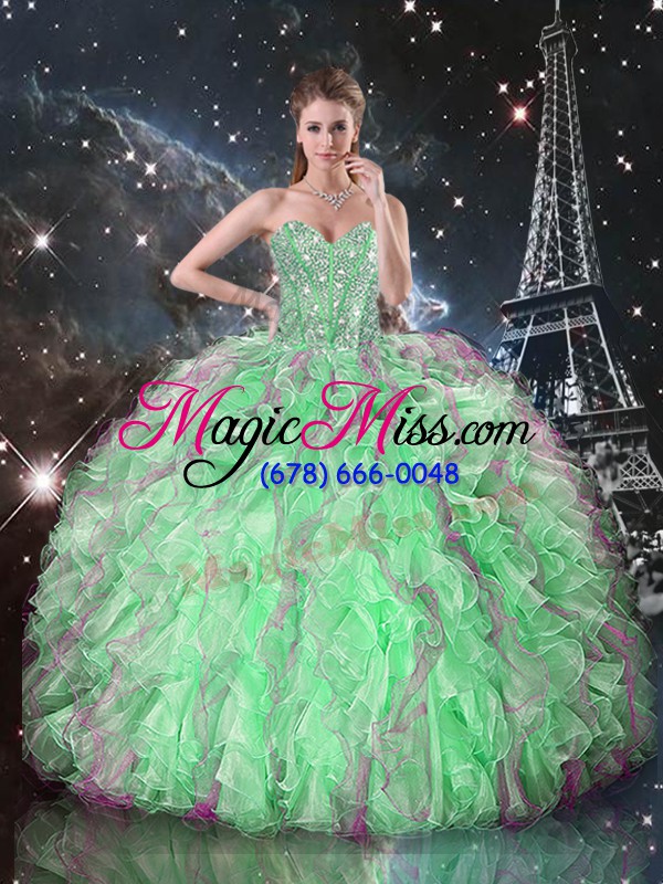 wholesale vintage apple green ball gowns organza sweetheart sleeveless beading and ruffles floor length lace up 15 quinceanera dress