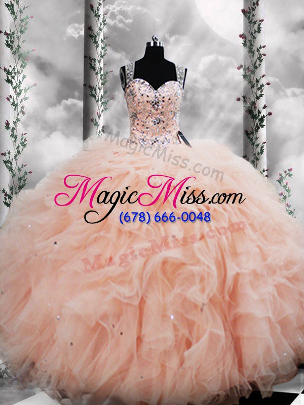 wholesale sleeveless beading and ruffles lace up ball gown prom dress