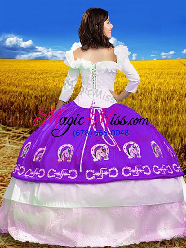 wholesale elegant taffeta 3 4 length sleeve floor length sweet 16 dresses and embroidery