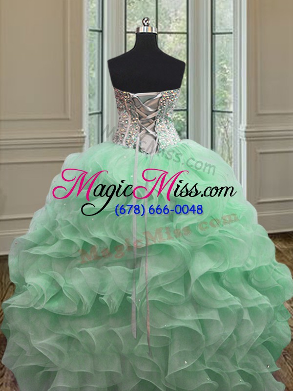 wholesale high class apple green ball gowns sweetheart sleeveless organza floor length lace up ruffles sweet 16 dress