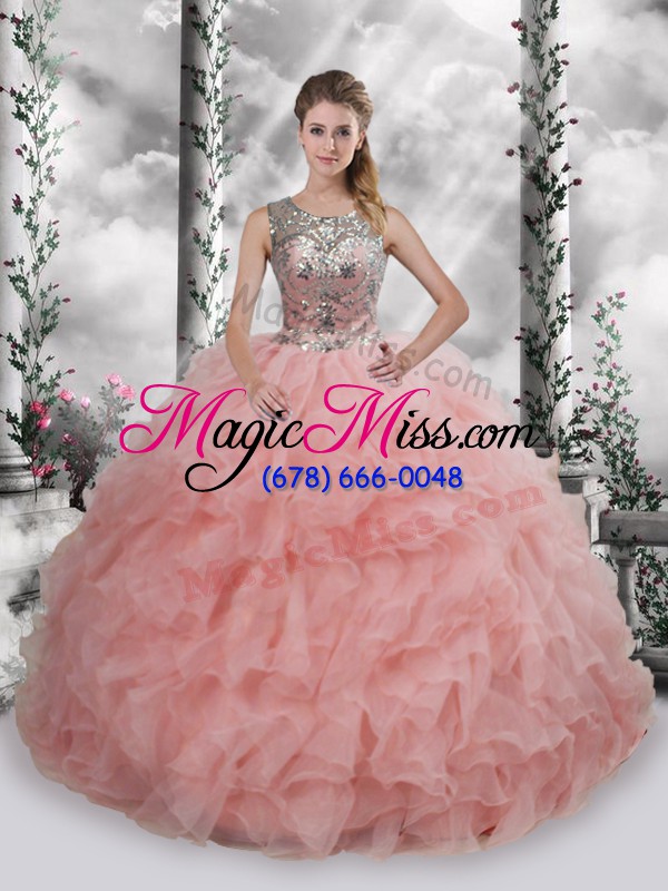 wholesale sophisticated baby pink sleeveless beading and ruffles floor length vestidos de quinceanera