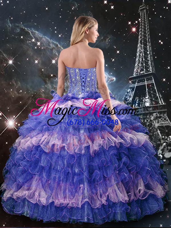 wholesale lovely organza sweetheart sleeveless lace up beading and ruffled layers sweet 16 dress in multi-color