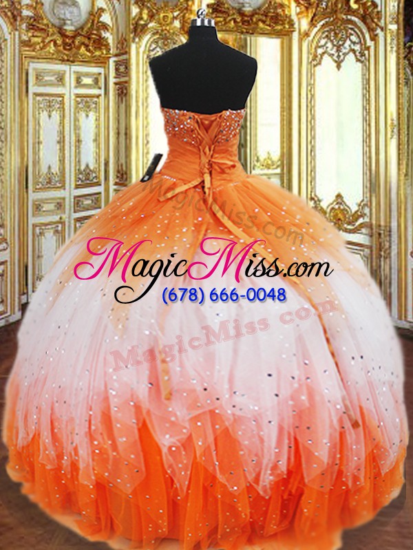wholesale fine multi-color sweetheart lace up beading and ruffles 15 quinceanera dress sleeveless