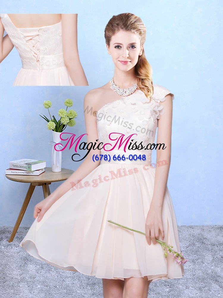 wholesale champagne empire lace wedding guest dresses lace up chiffon sleeveless knee length