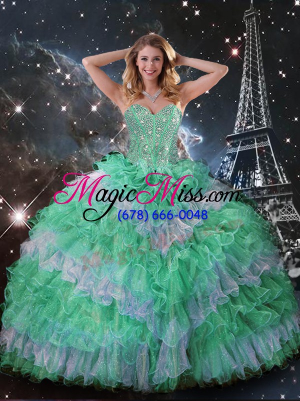 wholesale traditional multi-color sweetheart lace up beading and ruffled layers vestidos de quinceanera sleeveless