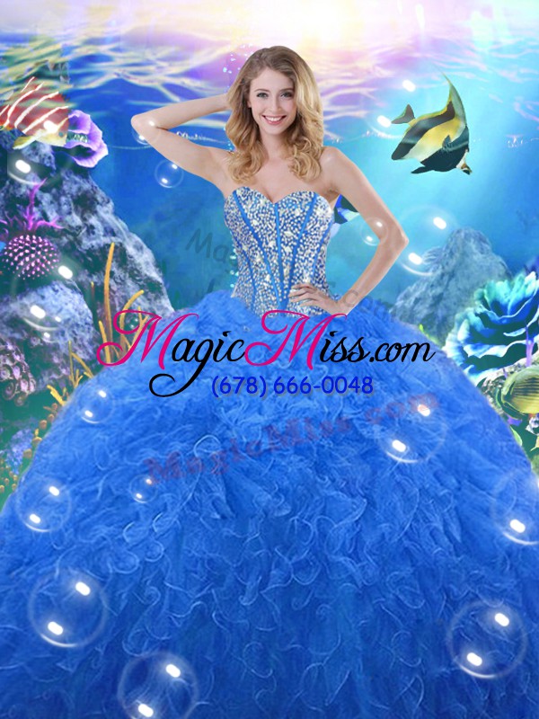 wholesale comfortable blue lace up sweetheart beading and ruffles quinceanera dress organza sleeveless