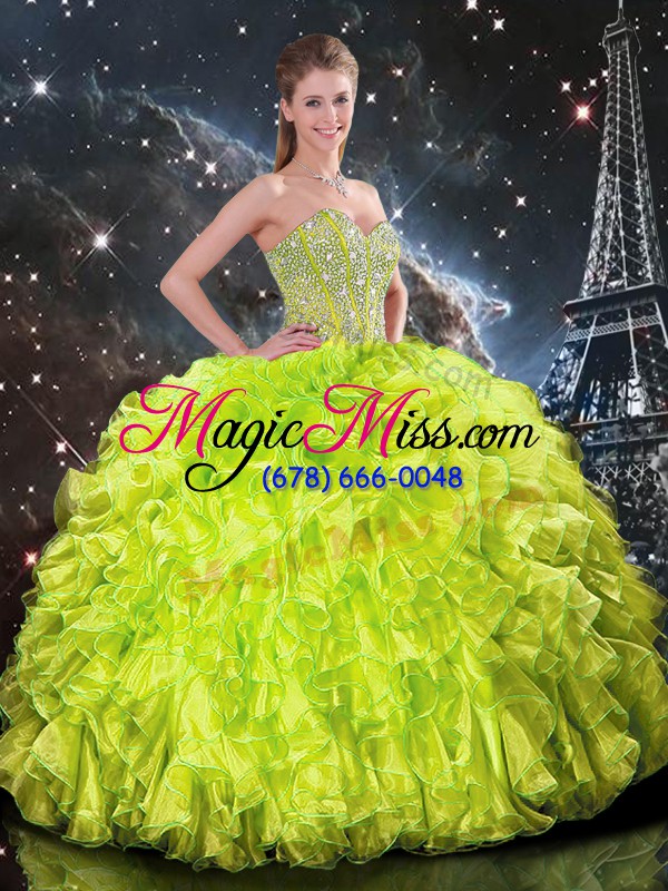 wholesale enchanting yellow green lace up sweetheart beading and ruffles sweet 16 dress organza sleeveless