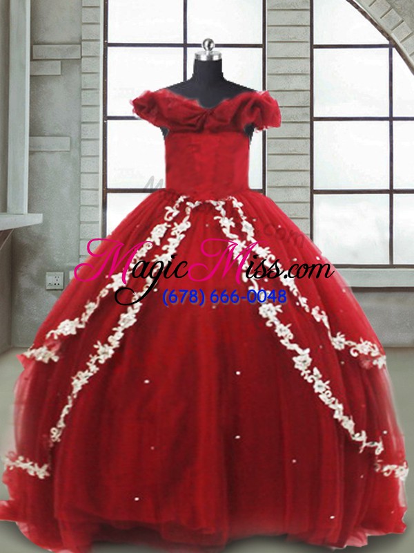 wholesale wine red sleeveless appliques lace up little girl pageant gowns