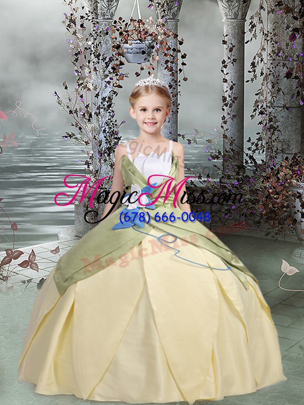 wholesale popular floor length ball gowns sleeveless champagne kids formal wear lace up