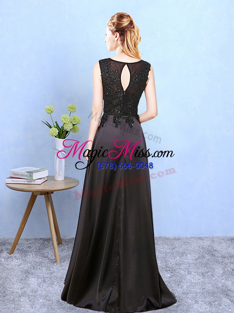 wholesale black bridesmaid dress wedding party with beading scoop sleeveless zipper