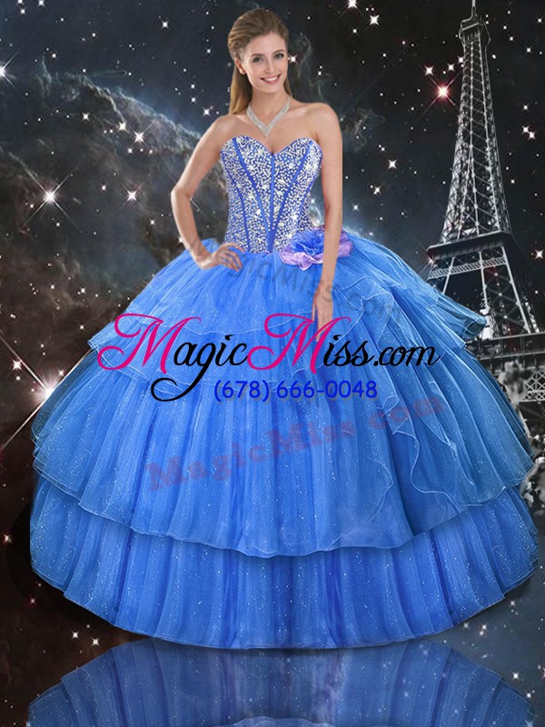 wholesale cheap ruffled layers sweet 16 dresses baby blue lace up sleeveless floor length