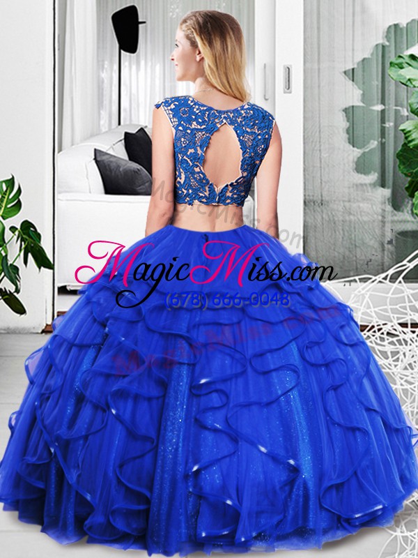 wholesale tulle scoop sleeveless zipper lace and ruffles quinceanera gown in fuchsia