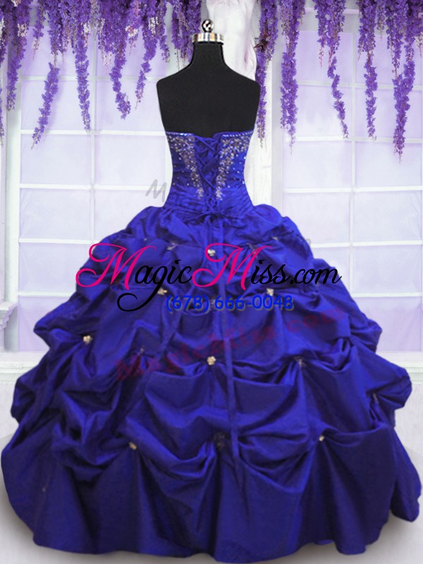 wholesale wonderful navy blue taffeta lace up sweetheart sleeveless floor length 15 quinceanera dress beading and pick ups