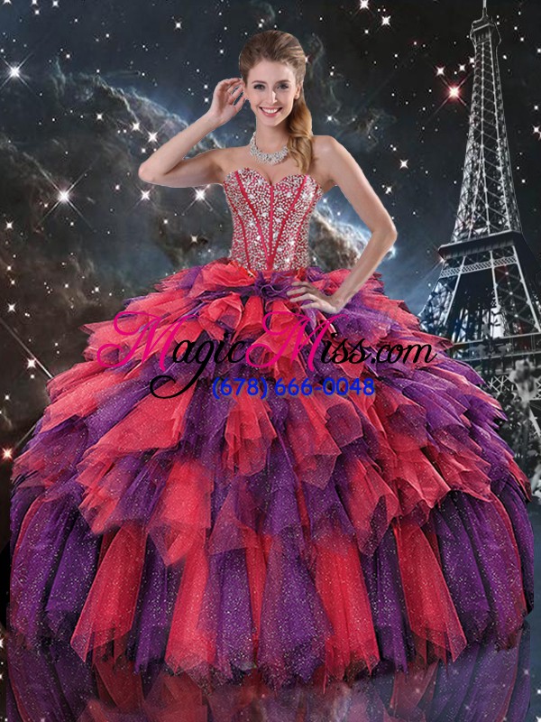 wholesale noble multi-color ball gowns beading and ruffles and ruffled layers sweet 16 quinceanera dress lace up organza sleeveless floor length