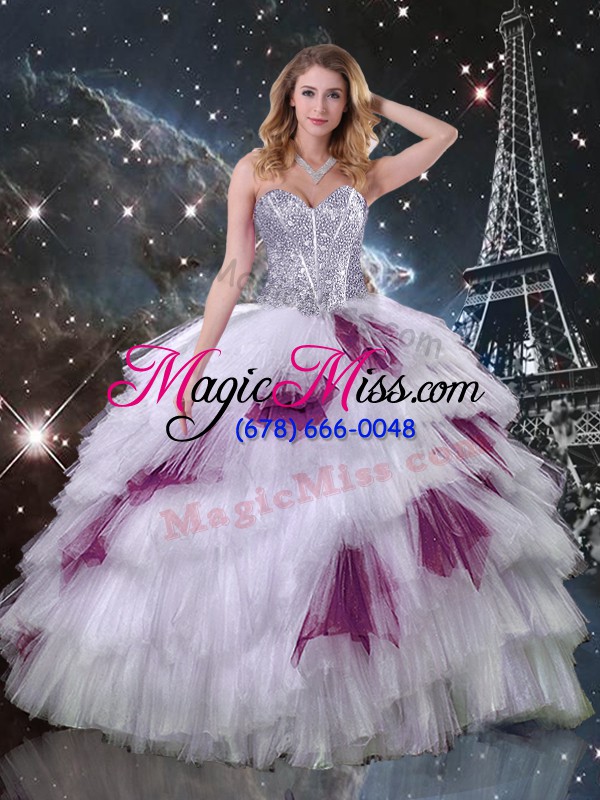 wholesale romantic sweetheart sleeveless tulle vestidos de quinceanera beading and ruffled layers and sequins zipper