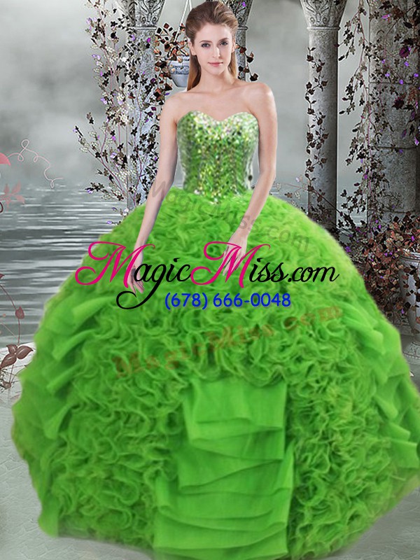 wholesale discount green organza lace up sweetheart sleeveless floor length quinceanera gowns beading and ruffles