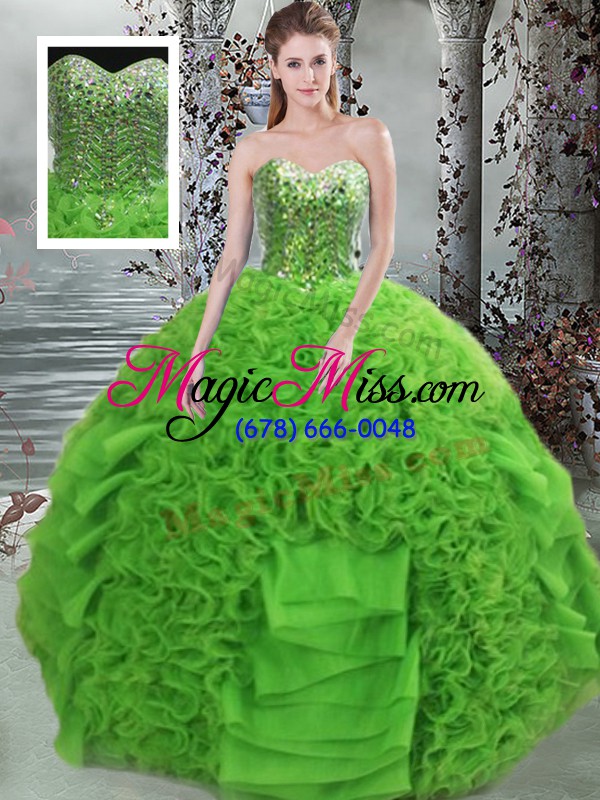 wholesale discount green organza lace up sweetheart sleeveless floor length quinceanera gowns beading and ruffles