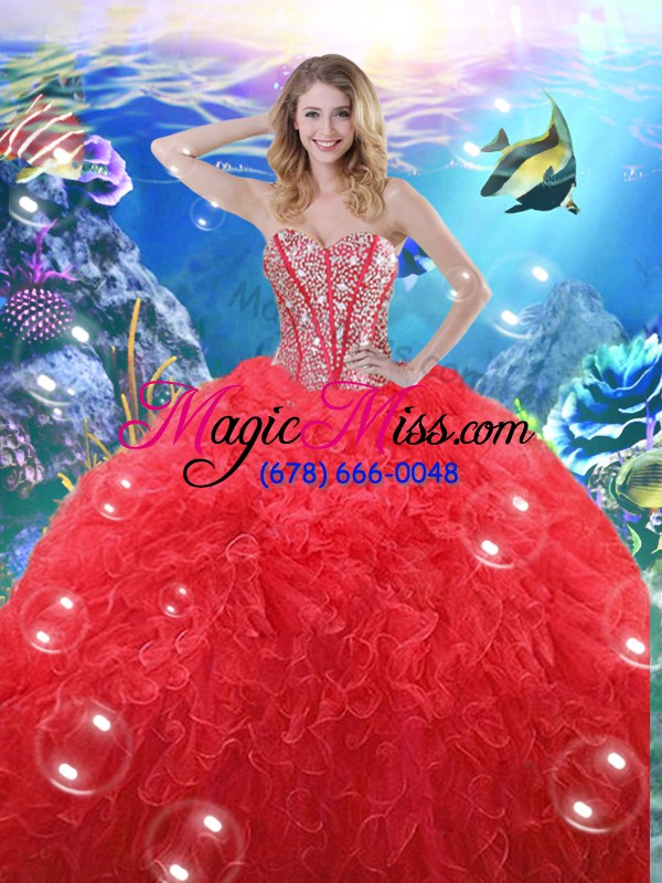 wholesale fashion sweetheart sleeveless organza 15th birthday dress beading and ruffles lace up