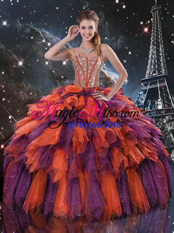 wholesale beautiful multi-color lace up sweet 16 dresses beading and ruffles and ruffled layers sleeveless floor length