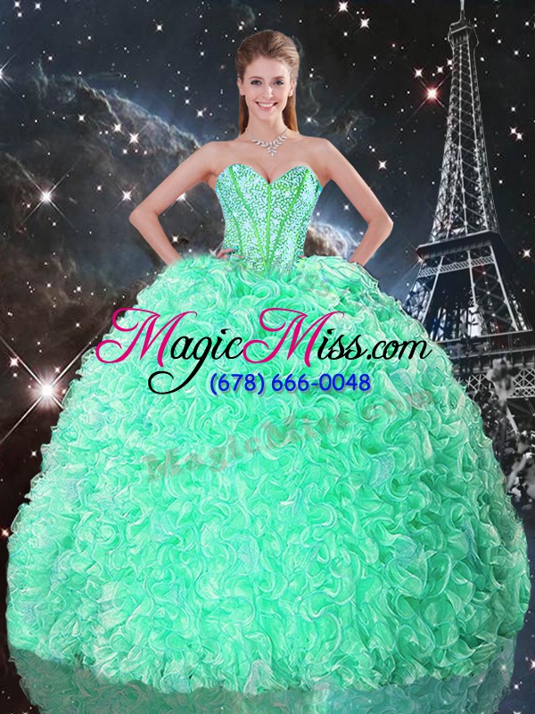 wholesale simple apple green three pieces beading and ruffles vestidos de quinceanera lace up organza sleeveless floor length