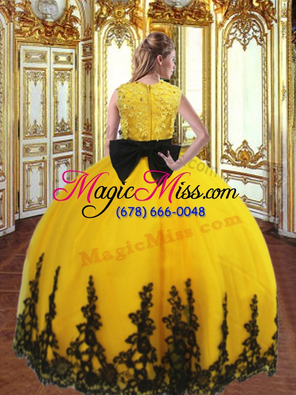 wholesale high quality floor length gold quinceanera gowns organza sleeveless beading and appliques