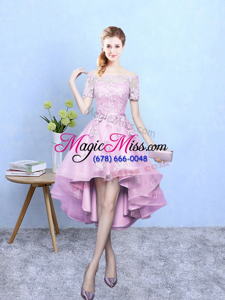 wholesale off the shoulder short sleeves tulle quinceanera court of honor dress lace lace up
