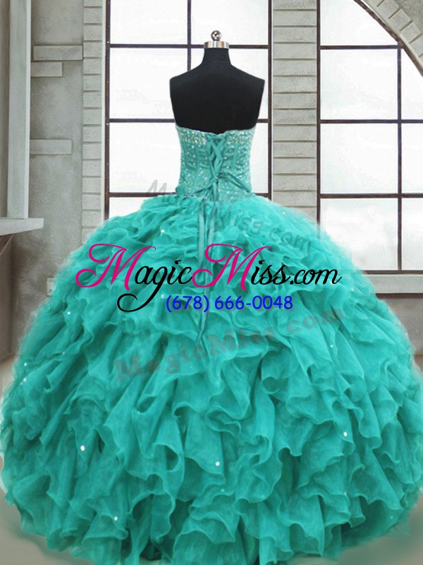 wholesale gorgeous turquoise sweetheart lace up beading and ruffles 15th birthday dress sleeveless