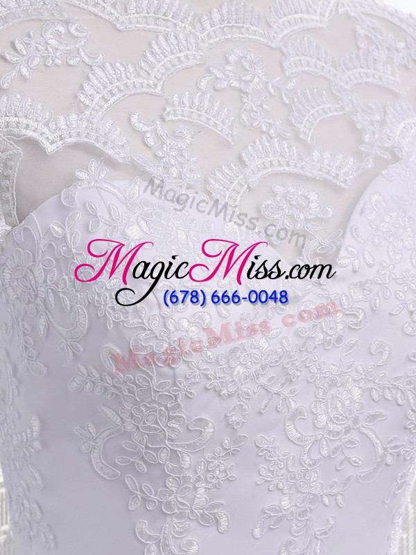 wholesale captivating zipper wedding dresses white for beach and wedding party with lace and appliques and bowknot brush train