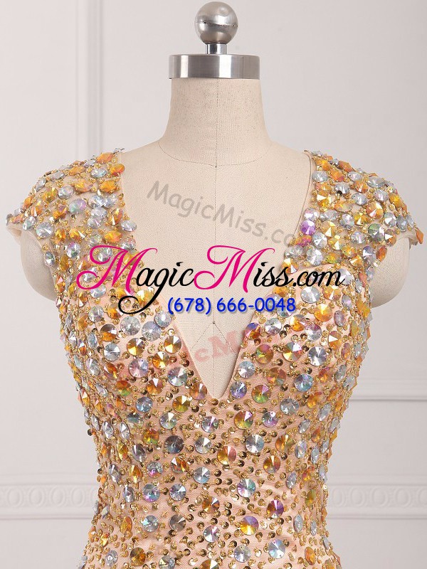 wholesale elegant mermaid cap sleeves champagne dress for prom backless