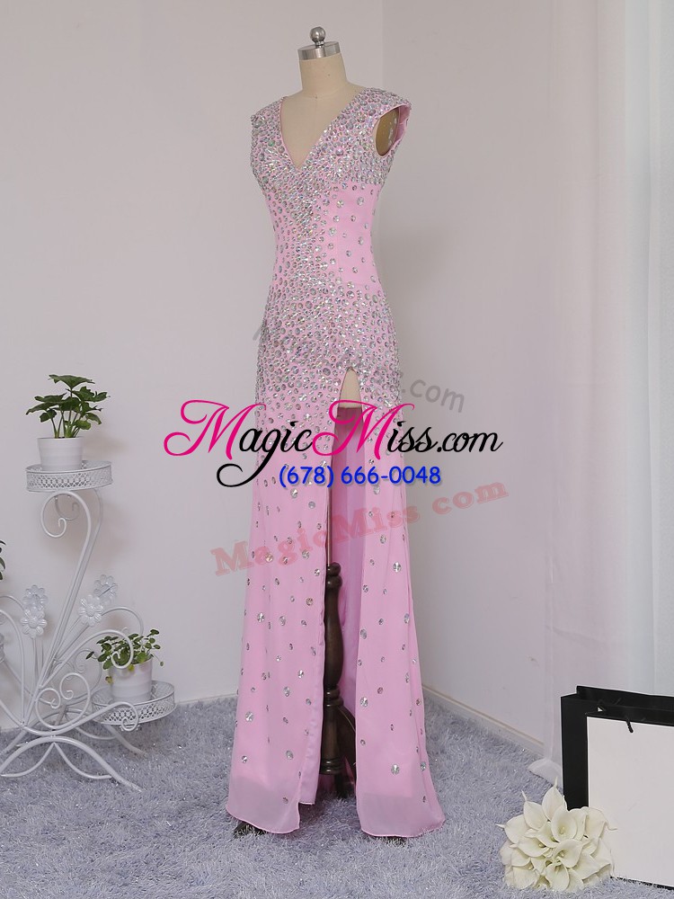 wholesale column/sheath dress for prom lilac v-neck chiffon short sleeves floor length backless
