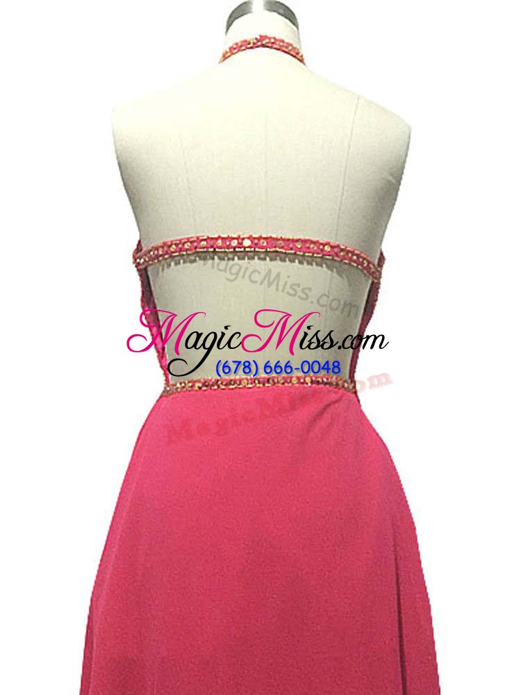 wholesale enchanting hot pink empire beading teens party dress backless chiffon sleeveless high low