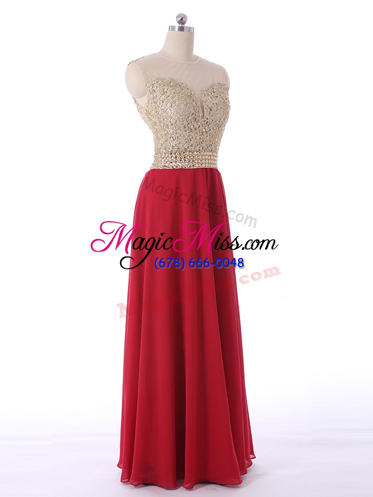 wholesale shining red empire chiffon scoop sleeveless beading floor length zipper prom gown