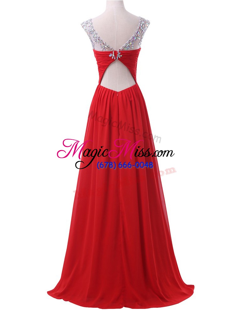 wholesale pretty red sleeveless chiffon backless prom homecoming dress for prom and military ball and sweet 16