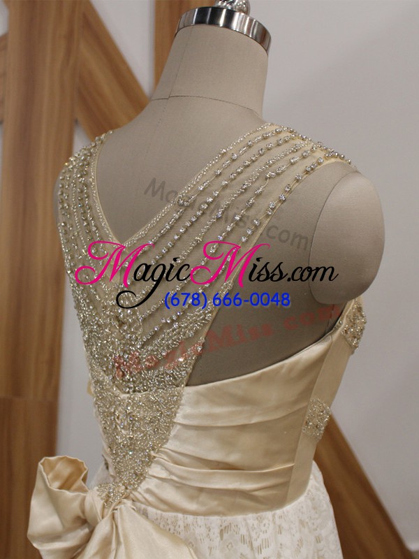 wholesale extravagant white sleeveless lace brush train side zipper wedding dresses for wedding party