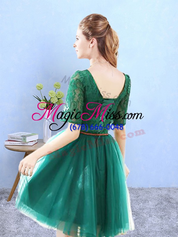 wholesale fantastic green half sleeves tulle lace up dama dress for prom