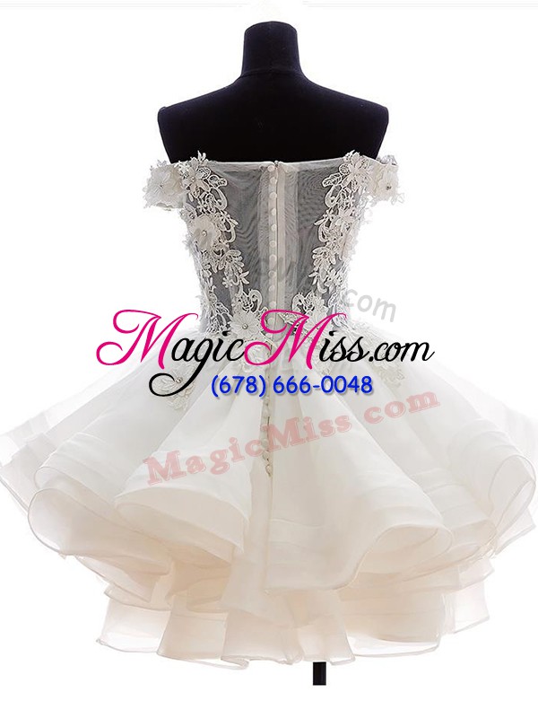 wholesale tulle strapless sleeveless zipper beading and lace and embroidery and ruffles prom evening gown in white