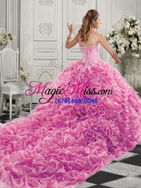 wholesale sleeveless court train lace up beading and ruffles quince ball gowns