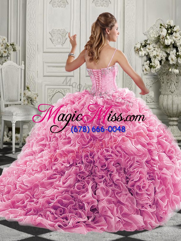 wholesale sleeveless court train lace up beading and ruffles quince ball gowns