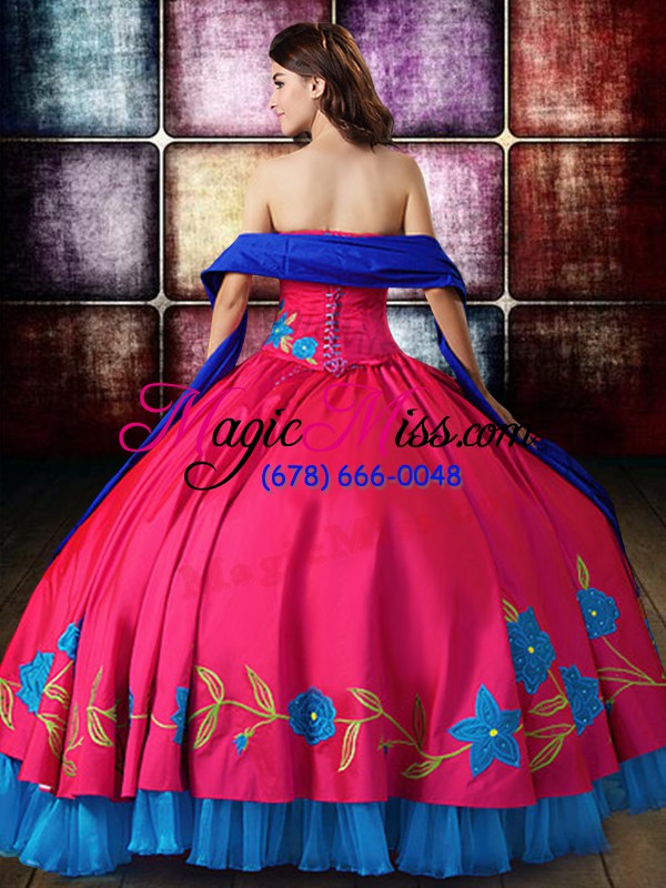 wholesale floor length orange red quinceanera gown taffeta sleeveless embroidery